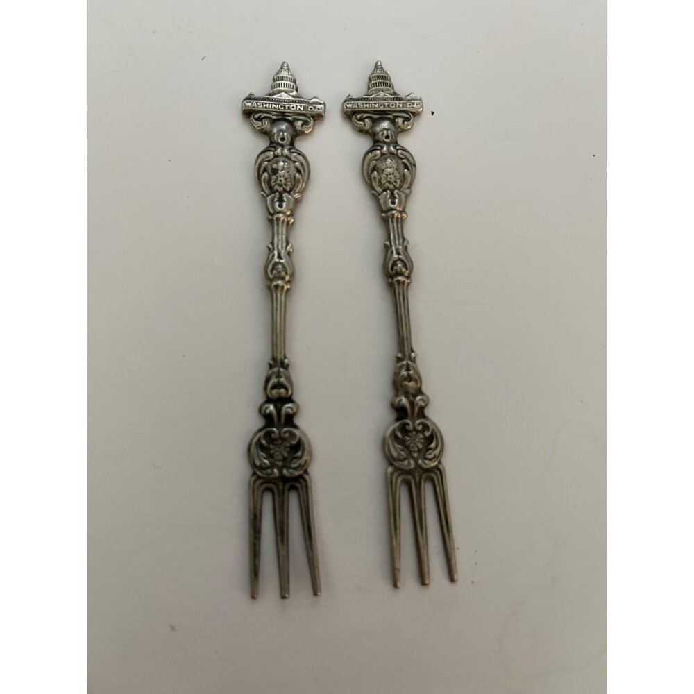 Antique Woodward &Lothrop Cocktail Pickle Forks Souvenir Washington DC Capital